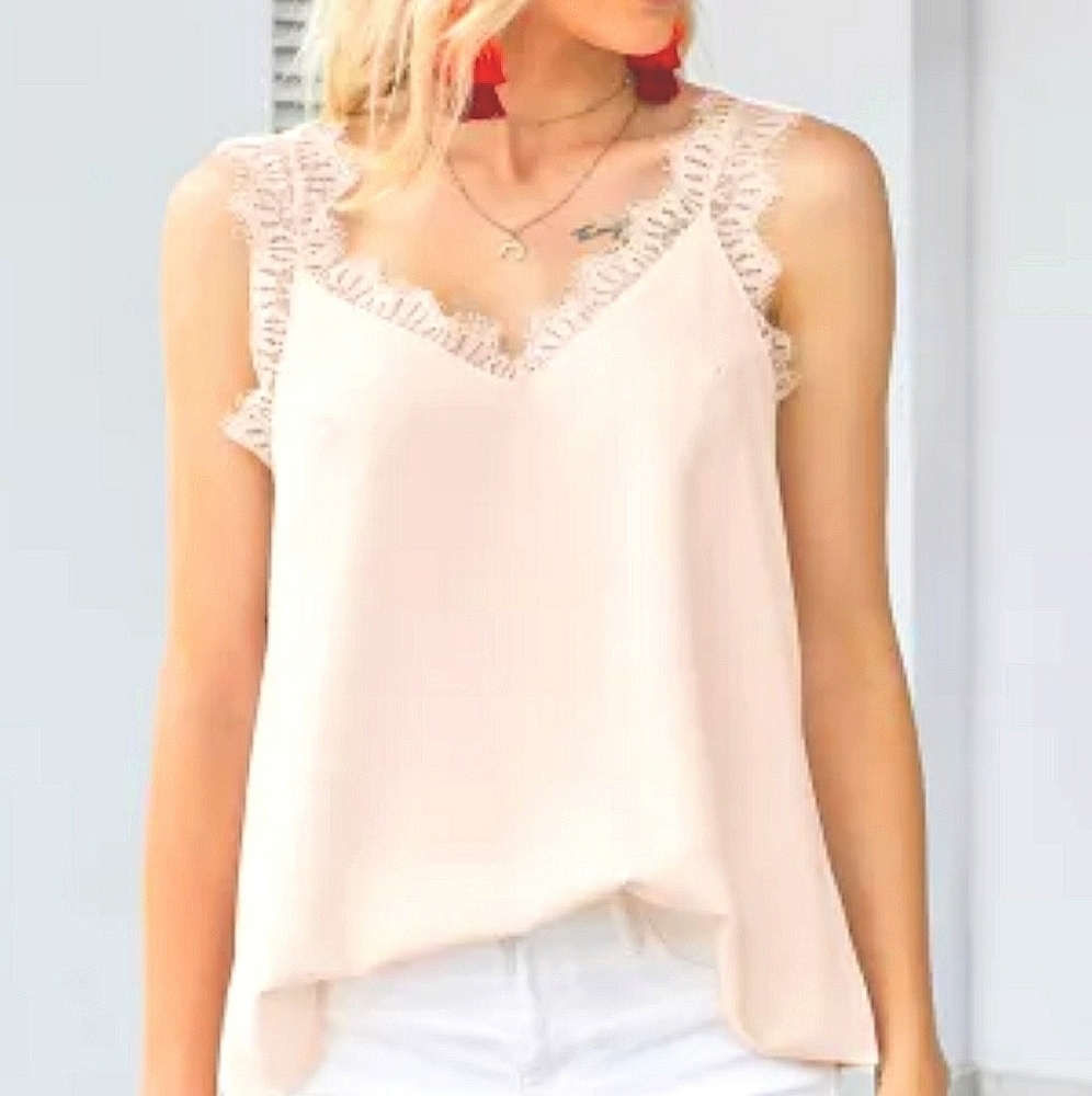 PALE Pink Boho Lace Silky Soft Cami NWT